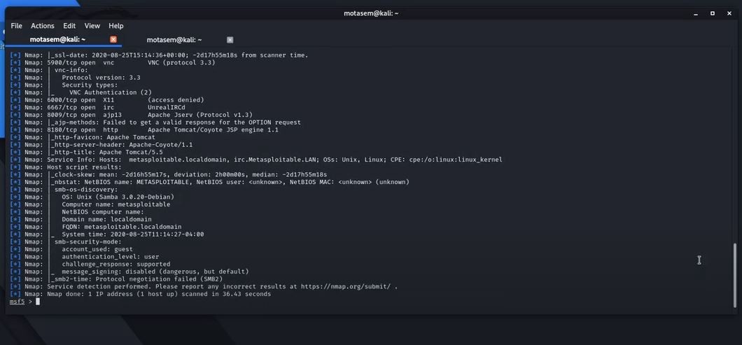 Using Metasploit and Nmap to scan for vulnerabilities